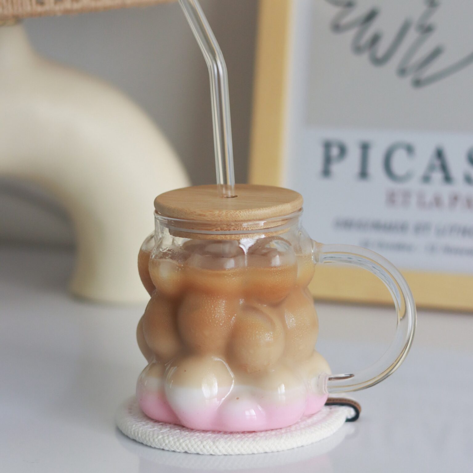 تصویر ماگ پیرکس حبابی دسته دار - نی و درباره بامبو 